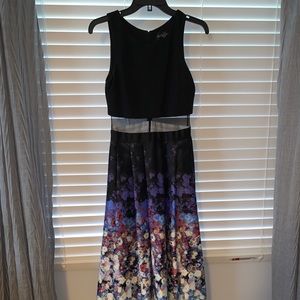 Betsy and Adam Mock Two-piece Floral Prom Dress